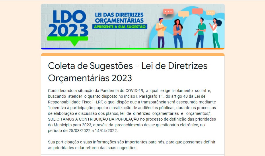 Prazo para comunidade sugerir ações para a LDO 2023 em Itabuna termina amanhã.