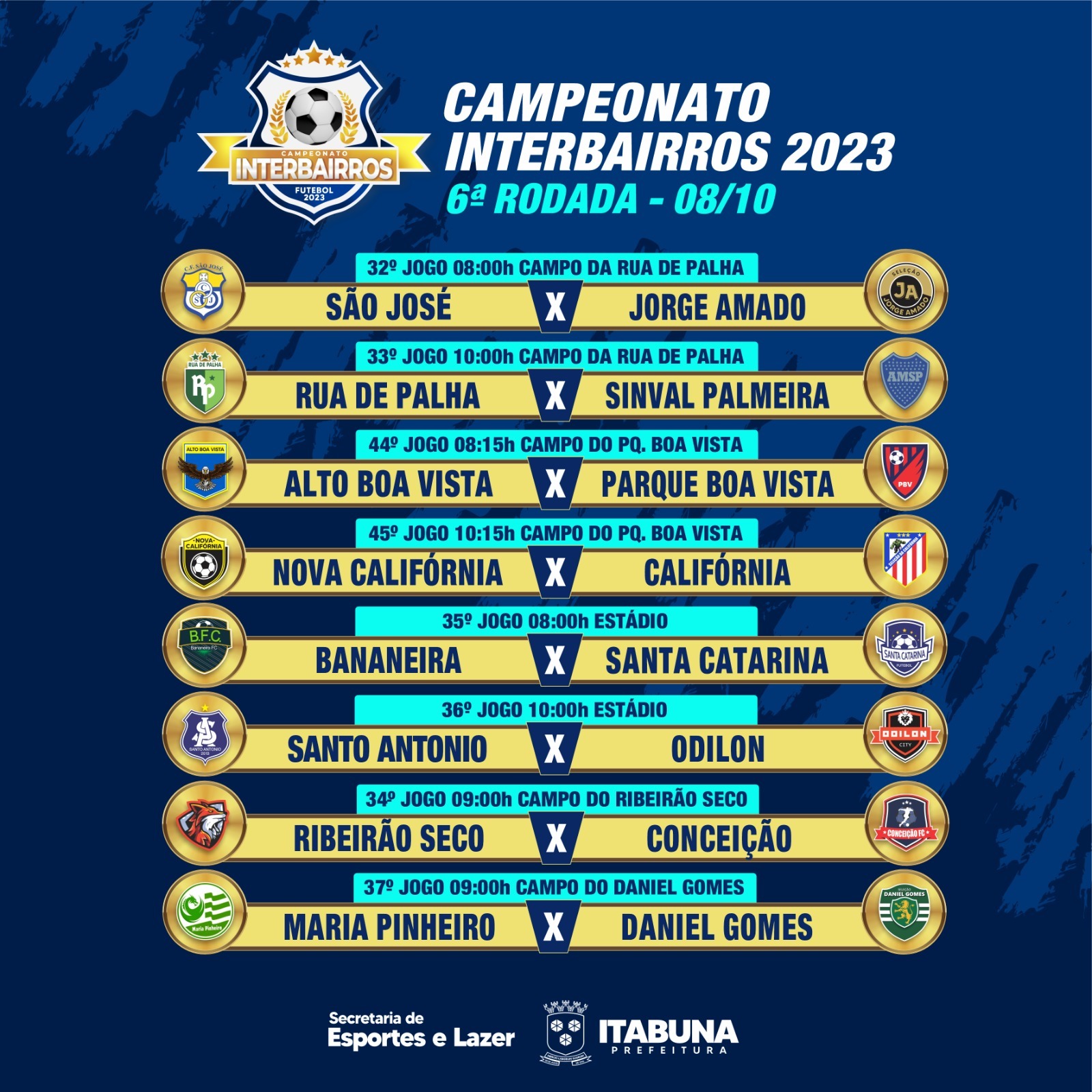 Campeonato Interbairros chega a 6ª Rodada no domingo, dia 08