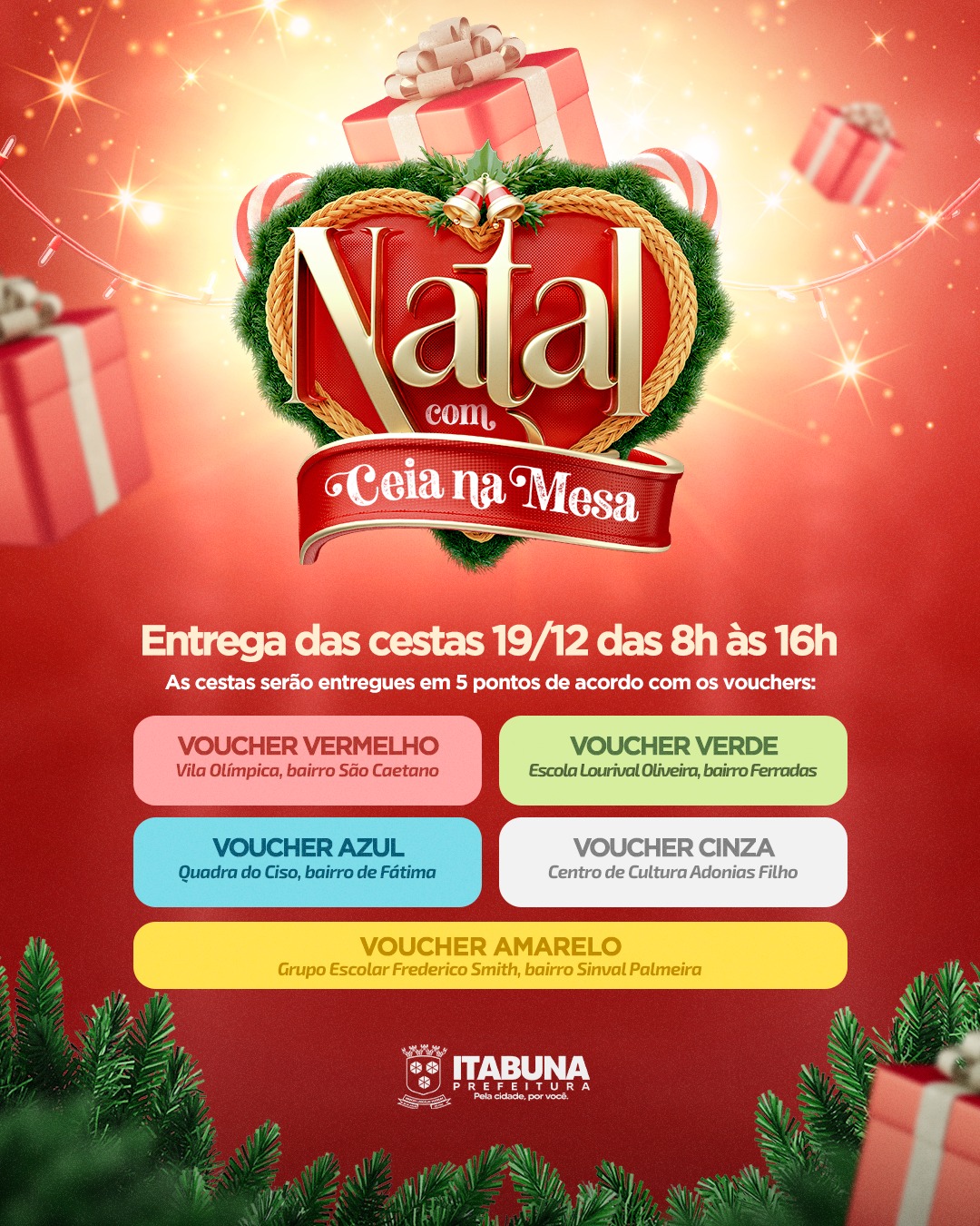 Prefeitura de Itabuna divulga data da entrega das cestas do Programa Natal com Ceia na Mesa