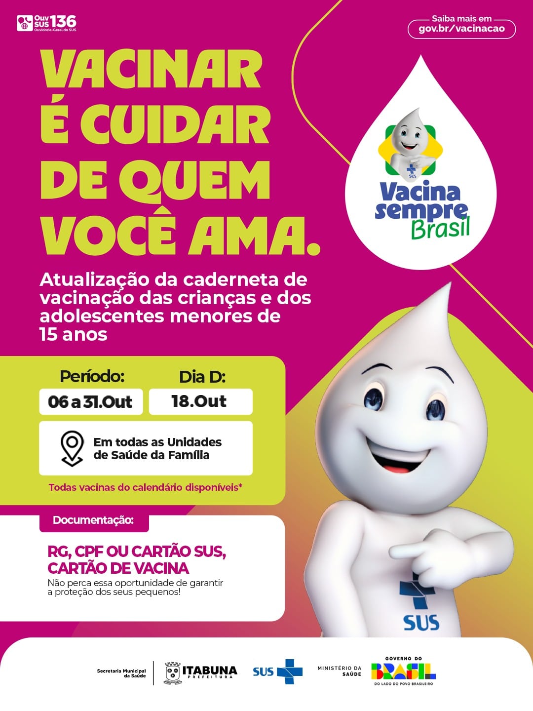 No Dia “D” de Multivacinação, a Prefeitura de Itabuna aplicou 564 doses