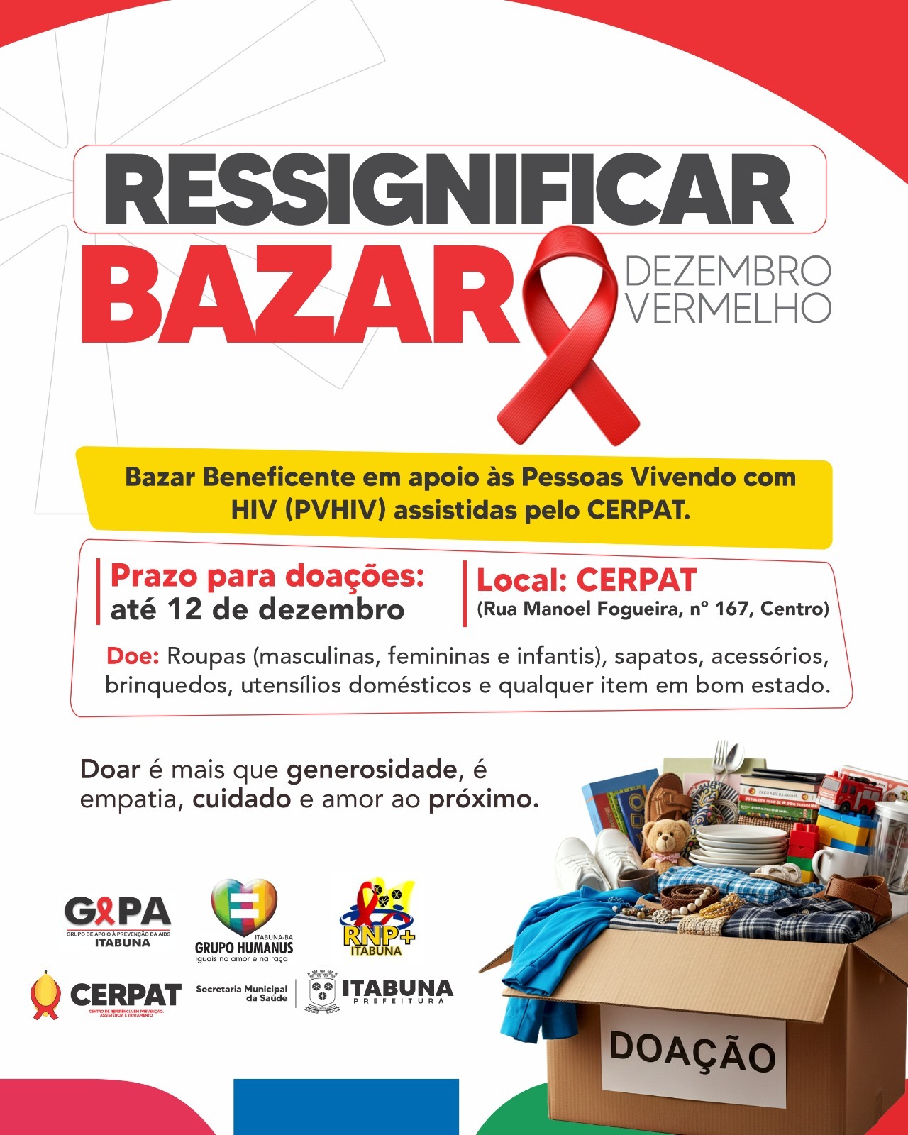 CERPAT realizará bazar em Itabuna para doação de peças às pessoas que vivem com o HIV/AIDS