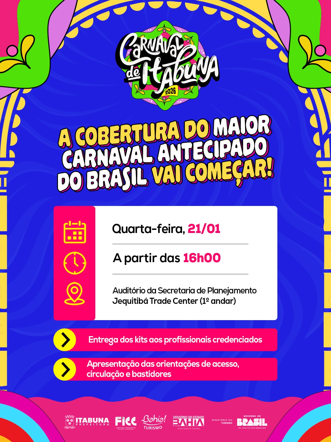 Prefeitura de Itabuna divulga lista final de veículos e profissionais de imprensa credenciados para o Carnaval Antecipado 2026