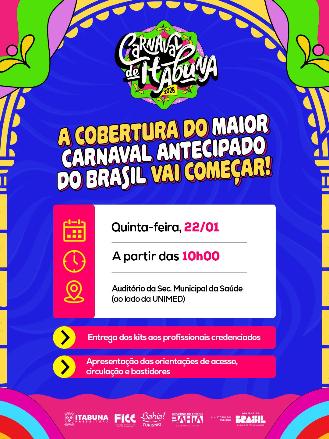Entrega das credenciais de imprensa do Carnaval Antecipado de Itabuna 2026 acontece hoje
