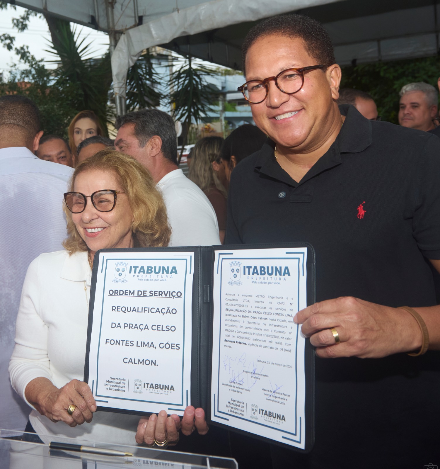 Obras de requalificação da Praça Celso Fontes Lima começam após assinatura de ordem de serviço pelo prefeito Augusto Castro