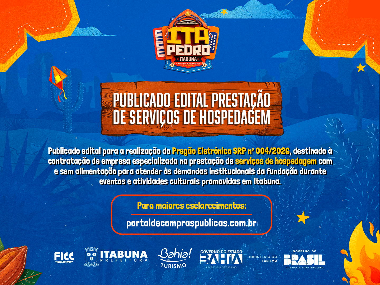 FICC publica edital para contratação de serviços de hospedagem durante eventos culturais em Itabuna