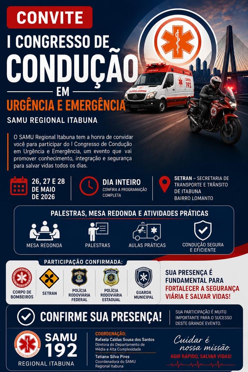 SAMU-192 Regional Itabuna promoverá I Congresso de Condução em Urgência e Emergência