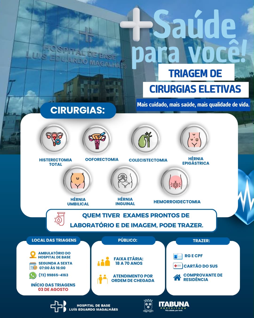 Hospital de Base altera para esta segunda-feira início do mutirão de cirurgias eletivas e amplia acesso de pacientes da macrorregião sul da Bahia